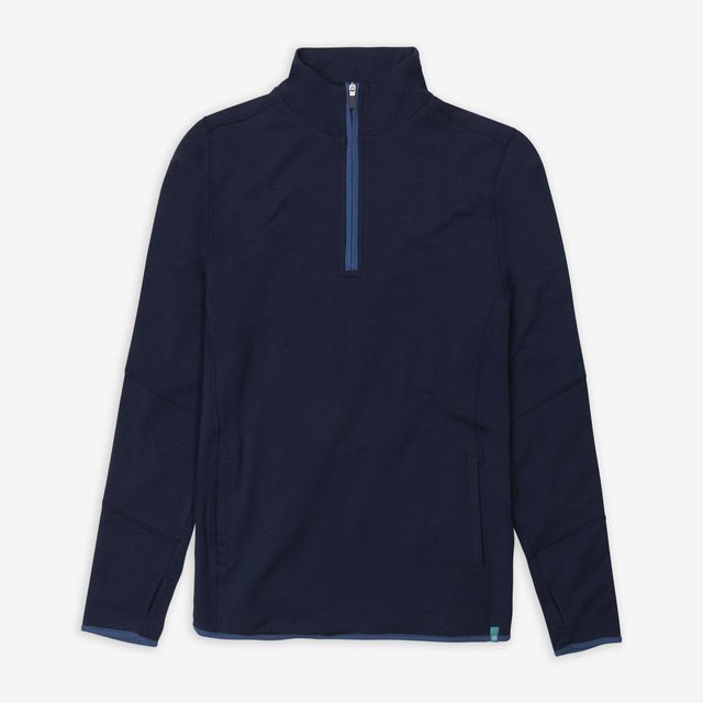 Jellymud bamboo pullover with YKK quarter zip and light blue contrast details 