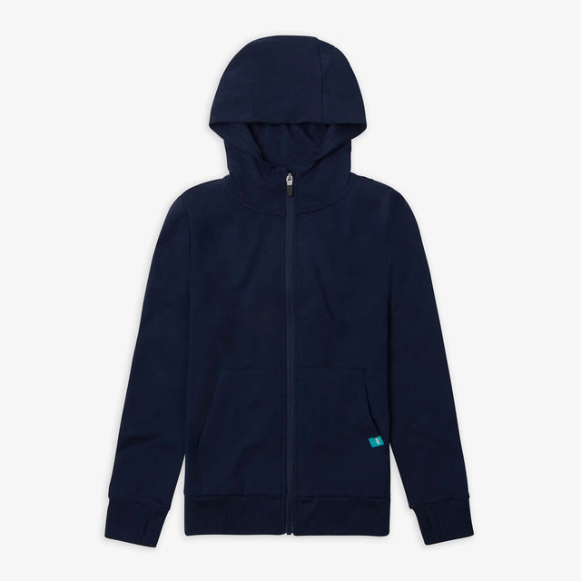 Front view of Jellymud Junior Vitamin Sea Bamboo Hoodie in Navy.