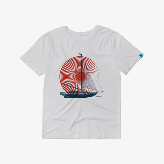 Front view of Jellymud Juniors' Sailboat Bamboo T-Shirt in white.