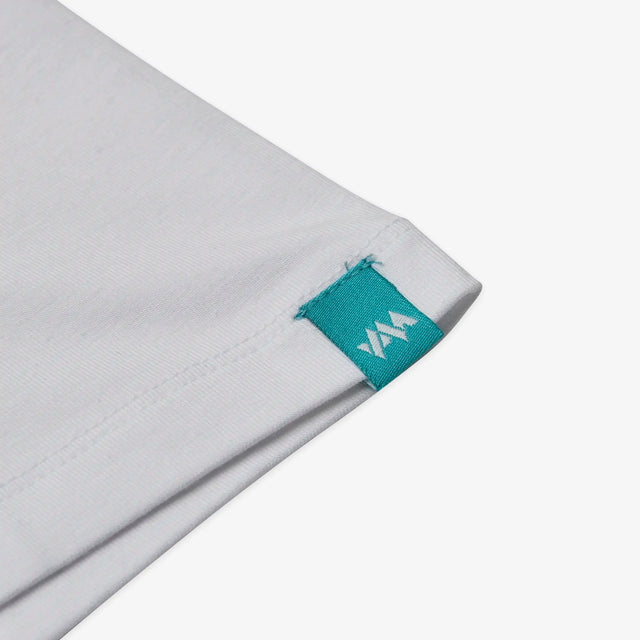 Close up view of Jellymud Juniors' Sailboat Bamboo T-Shirt in white.