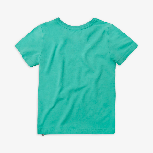 Back view of a Jellymud Kids Aqua Bamboo T-Shirt. This eco-friendly and soft t-shirt, made from bamboo fabric, provides comfort and style for your little ones.