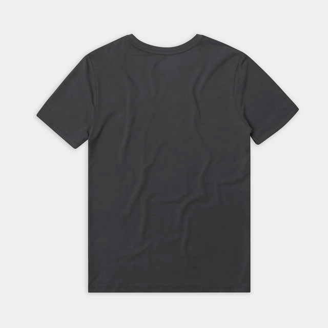 Back view of Jellymud men's charcoal bamboo t-shirt. The t-shirt has a clean and simple design with no graphics on the back, offering a timeless and minimalist style.