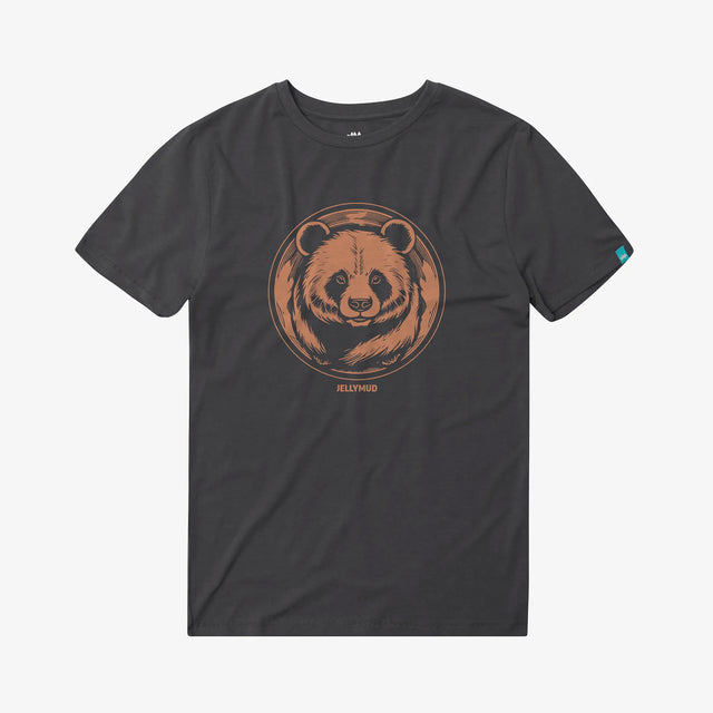 Men's Panda Graphic Bamboo T-Shirt. Front view of a Jellymud men's grey bamboo t-shirt featuring a limited edition panda print on the front. 