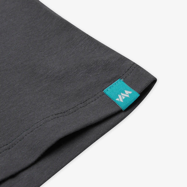 Close up view of Jellymud Men's Backshore Bamboo T-Shirt in Charcoal Grey.