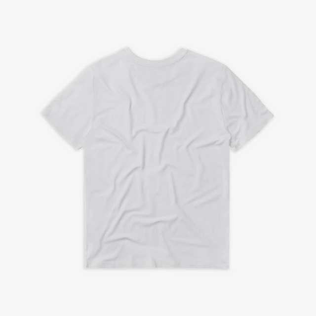 Back view of men's white bamboo t-shirt. The shirt has a clean and simple design with no graphics on the back, offering a timeless and minimalist style.