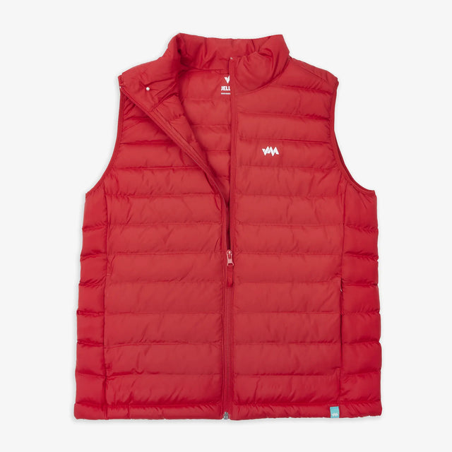 Front view of Jellymud Women's Recycled Polyester Gilet in Red  – sustainable and stylish outerwear.