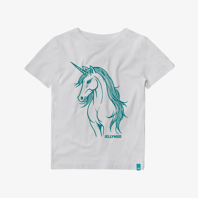 Front view of Jellymud Kids' Unicorn Bamboo T-Shirt.